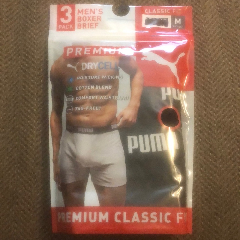Puma black boxer briefs (size medium, 32”-34”) 3 pack